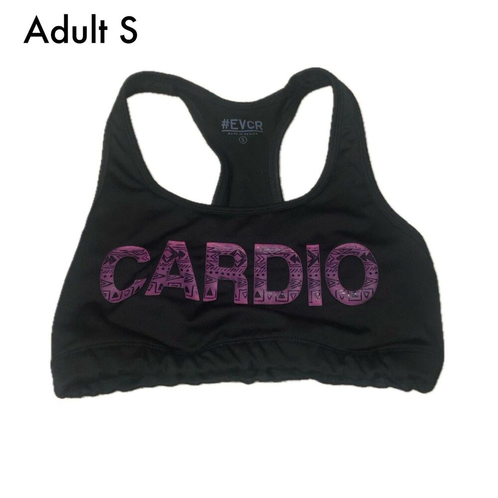 #EVCR Cardio Racerback Sports Bra Small Black Purple/Pink Patterned Athletic Top